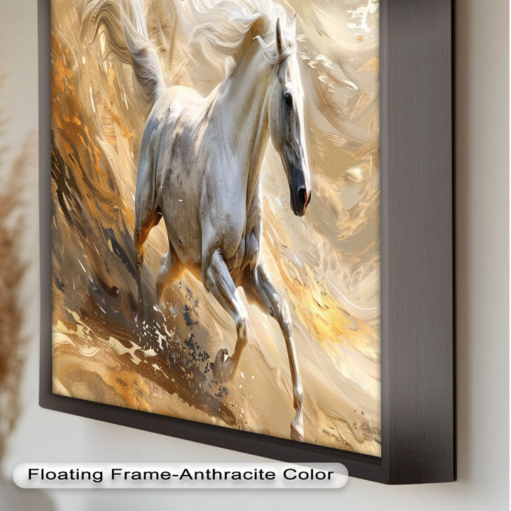 Majestic White Horse – Dynamic Equine Oil Painting