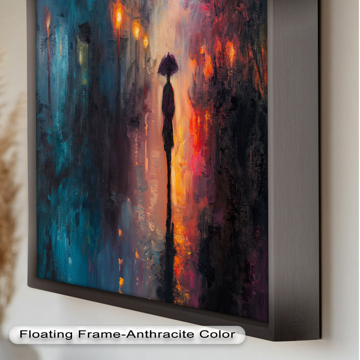 Evening Solitude – Romantic Rainy Stroll Love Oil Painting