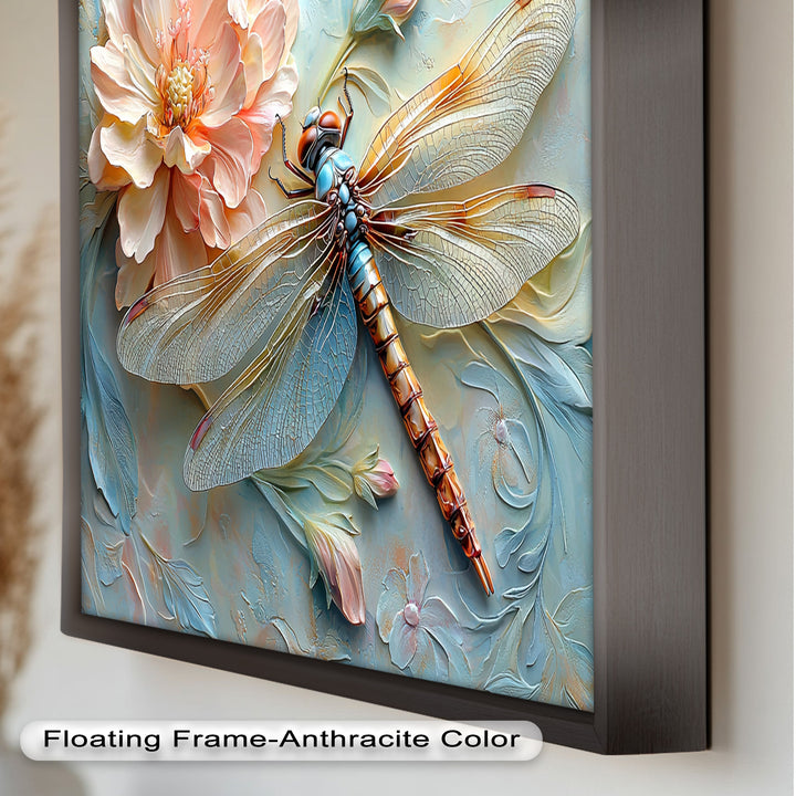 Floral Dragonfly Modern Art – Botanical Oil Painting