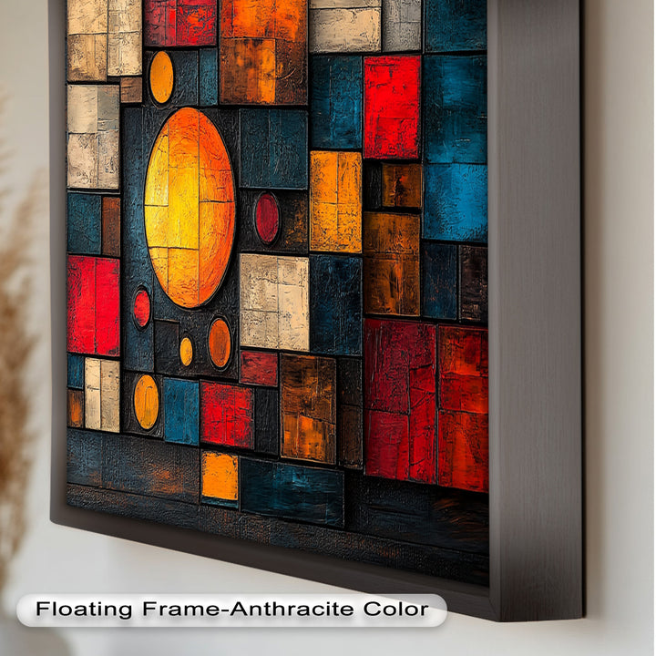 Geometrische Sunburst Fusion – Farbenfrohe Ölgemälde