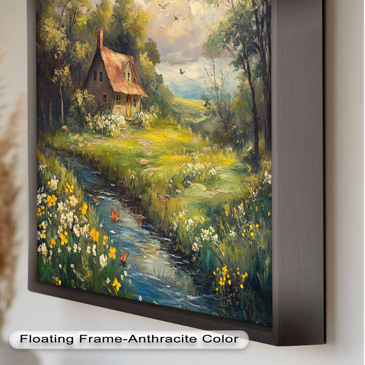 Vintage Frühlingslandschaft – Gerahmtes Ölgemälde