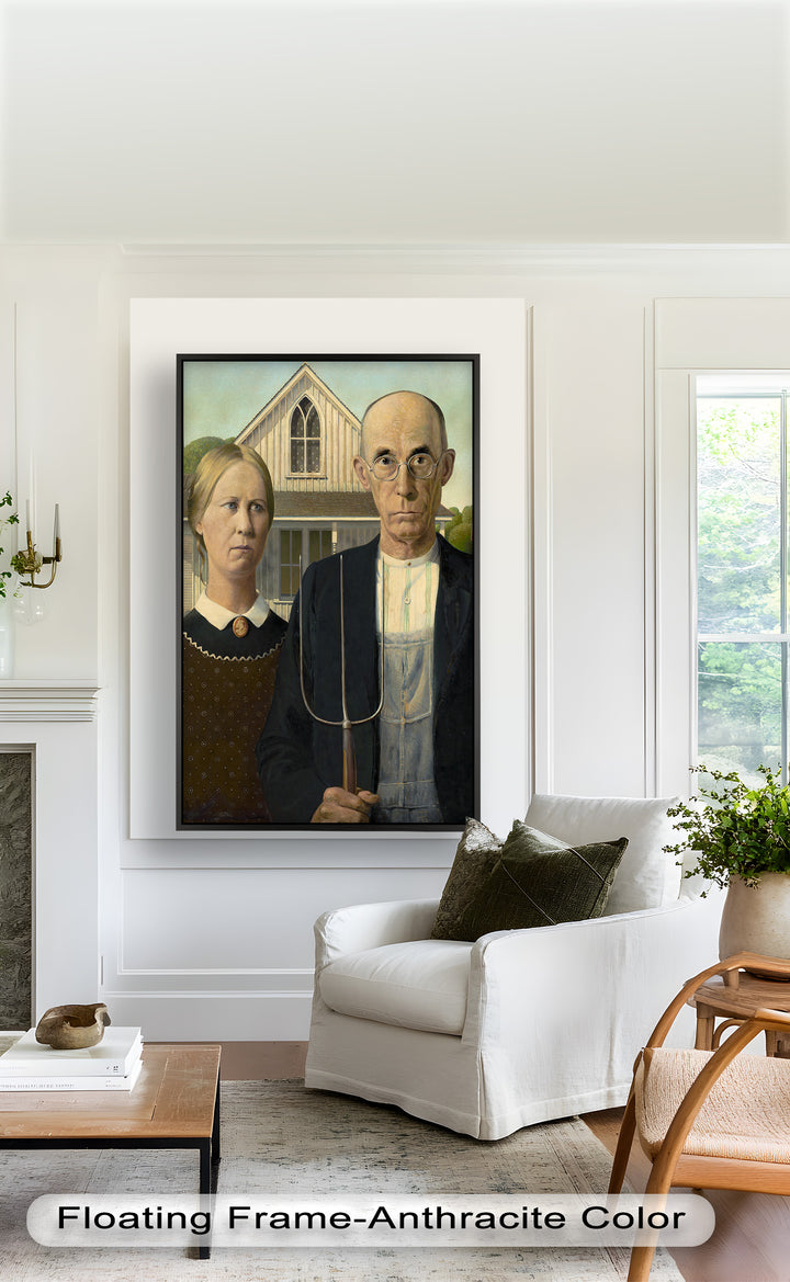 American Gothic – Ikonisches Porträt des Mittleren Westens, historisches Ölgemälde
