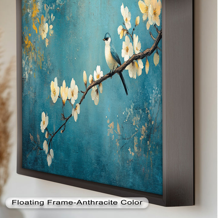Bluebird and Blossoms Wall Art – Floral Oil Painting