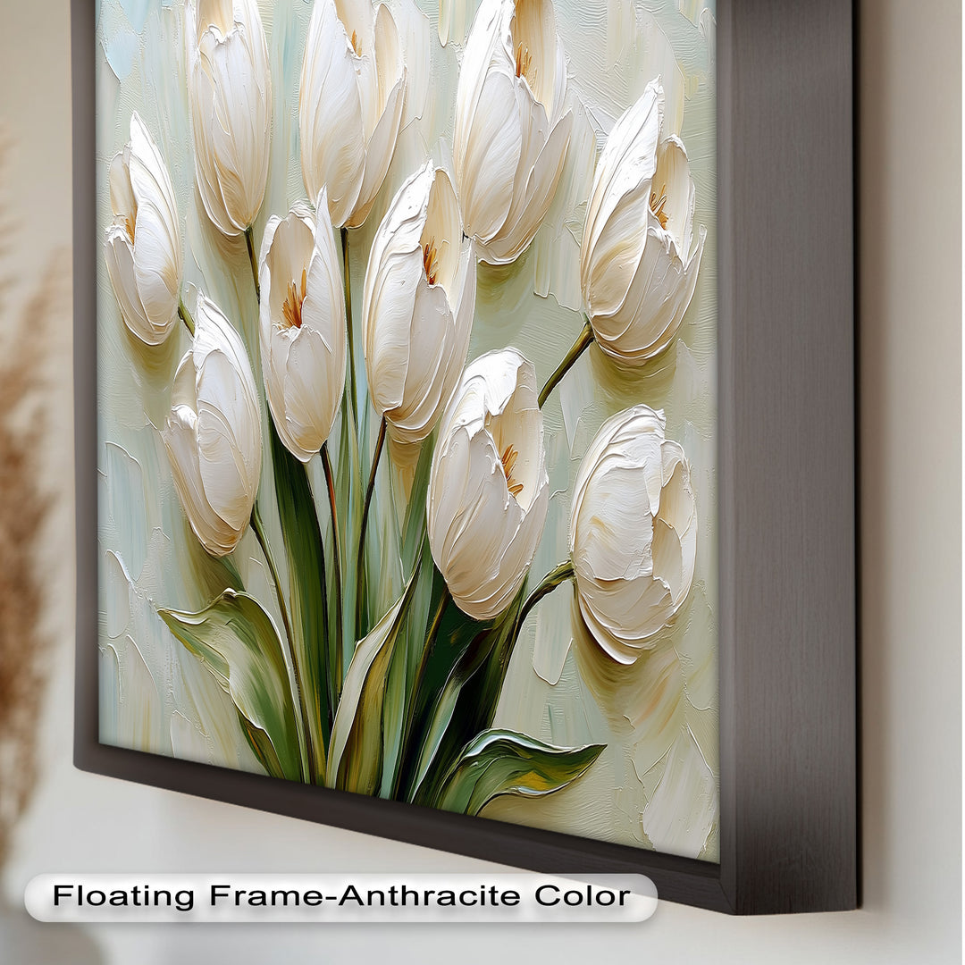 Whispers of Spring – Creamy White Tulip Bouquet Flower Oil Painting