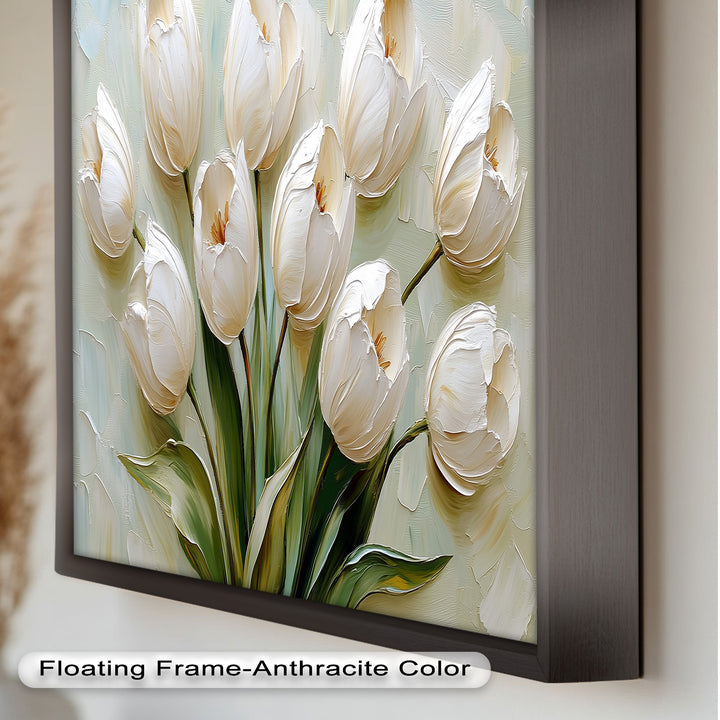 Whispers of Spring – Creamy White Tulip Bouquet Flower Oil Painting