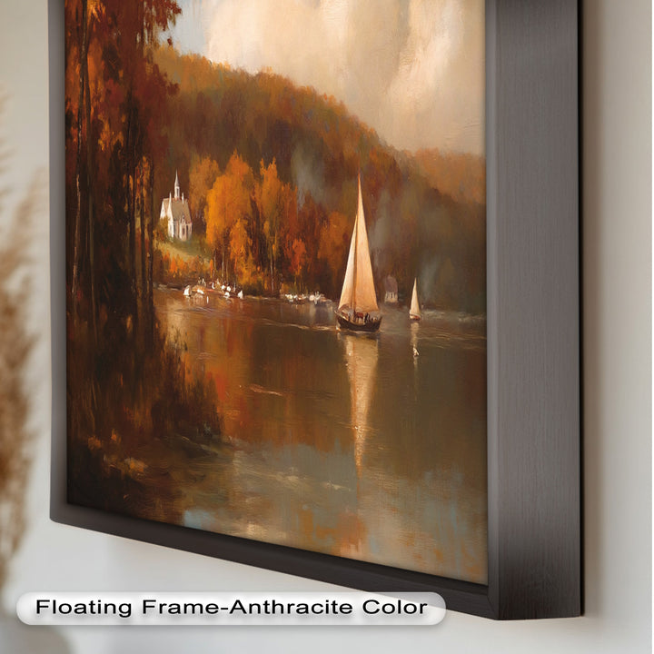 Herbstliche Segelreflexionen – Klassisches Ölgemälde des Hudson River