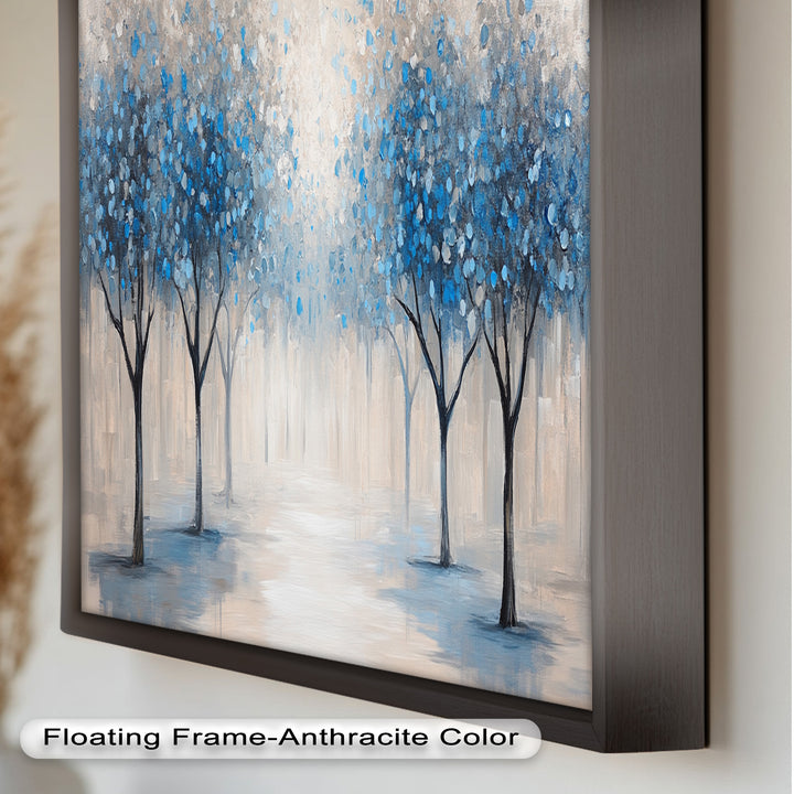 Misty Blue Blossom Trees Wall Art – Floral Oil Painting
