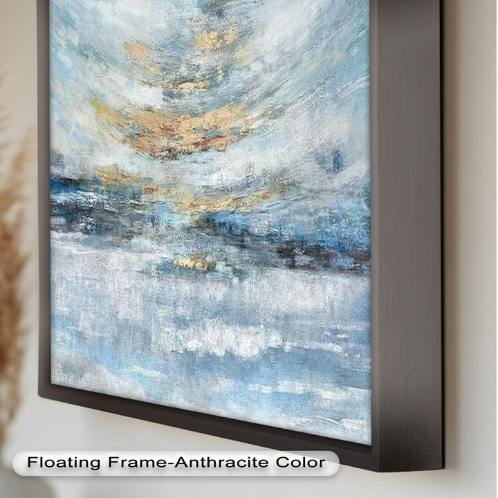 Abstrakte blaue gerahmte Kunst – Modernes expressionistisches Ölgemälde