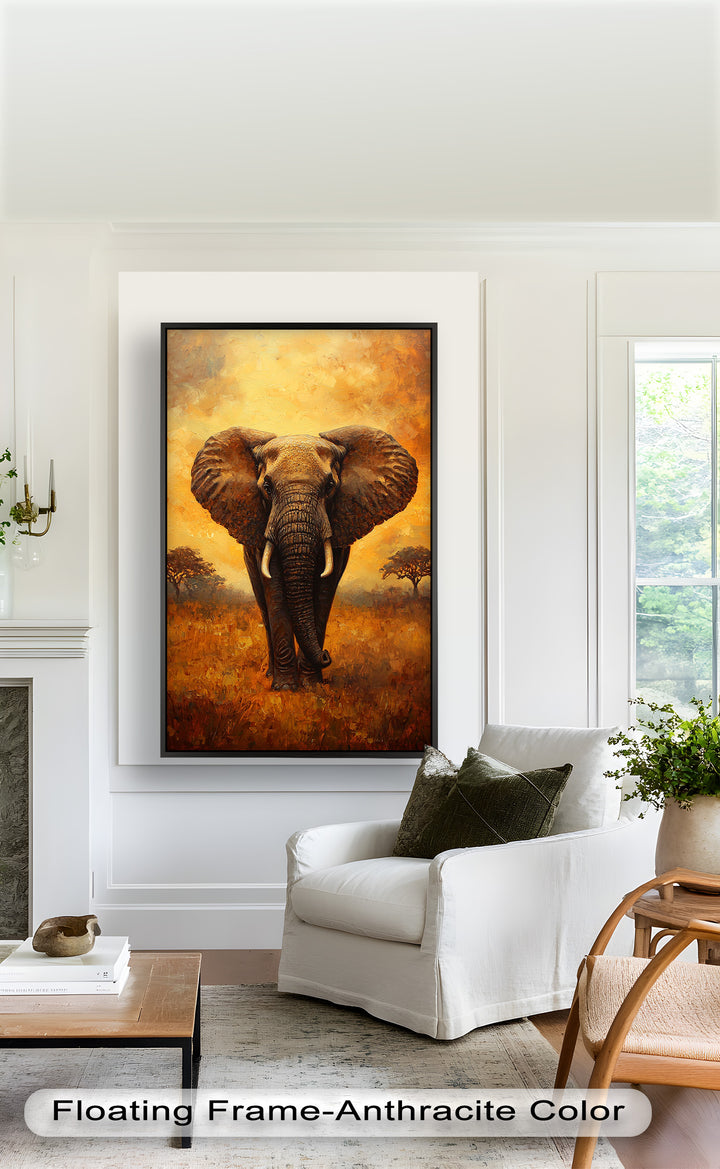Majestic Elephant at Sunset – Wildlife Oil Painting