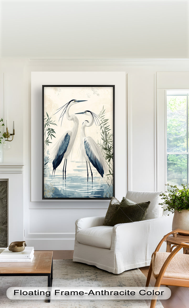 Twin Herons in Harmony – Bird Oil Painting