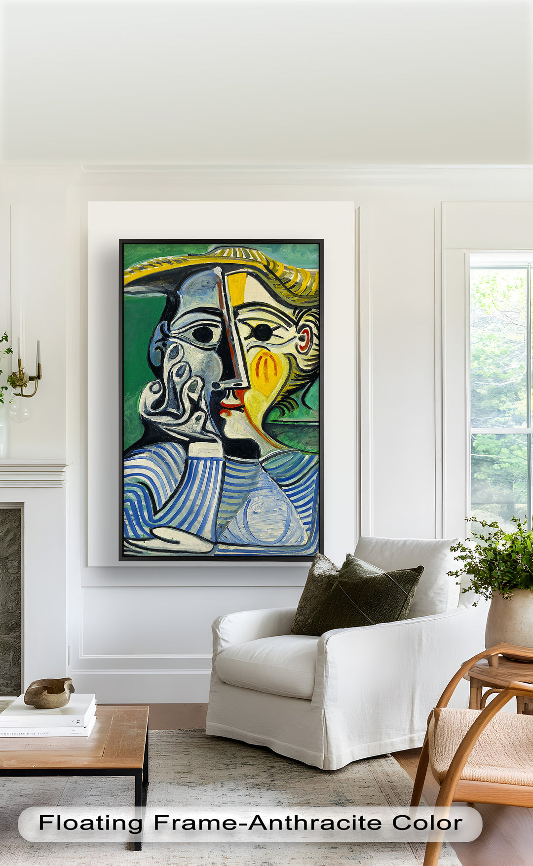 Nachdenklicher Blick – Gestreifte Frau mit Sonnenhut Picasso Ölgemälde