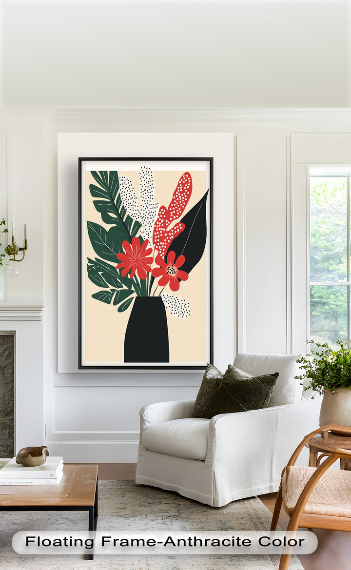 Purpurrote Blüte in monochromer Vase – Modernes florales Ölgemälde