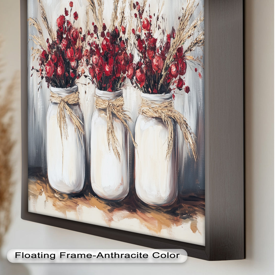 Jar Trio – Red Floral Oil Painting