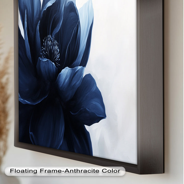 Midnight Bloom Wall Art – Navy Blue Floral Oil Painting