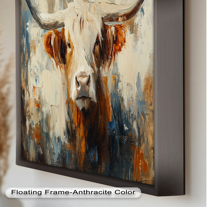 Highland Cow with White Horns – Animal Oil Painting