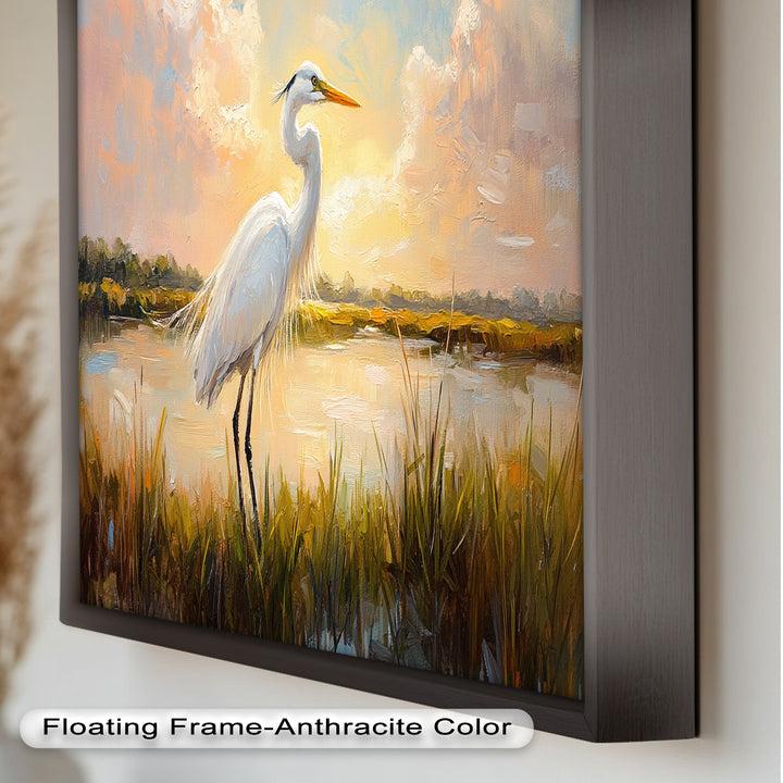 White Egret at Sunset – Animal Oil Painting