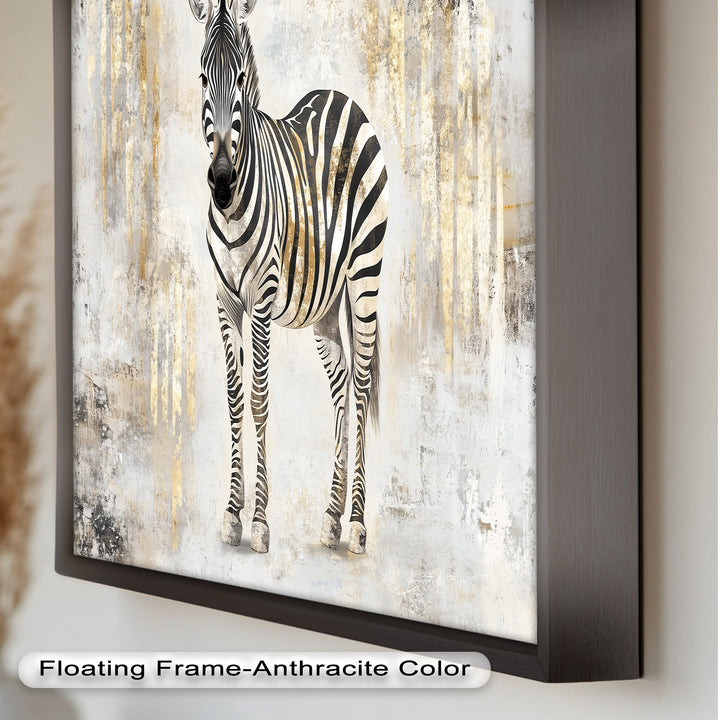 Golden Streak Zebra with Neutral Backdrop - Animal Oil Painting