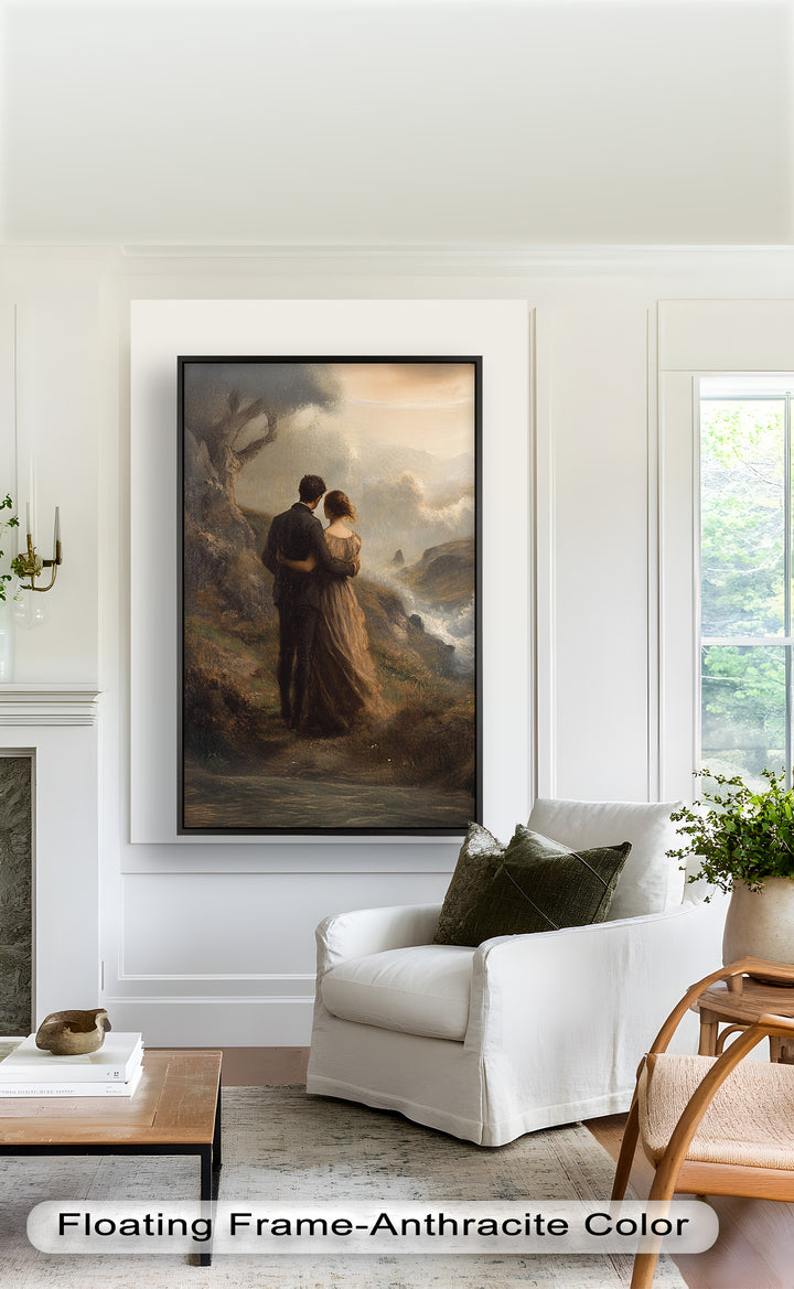 Embrace on the Cliffside – Oil Painting of Lovers in Nature
