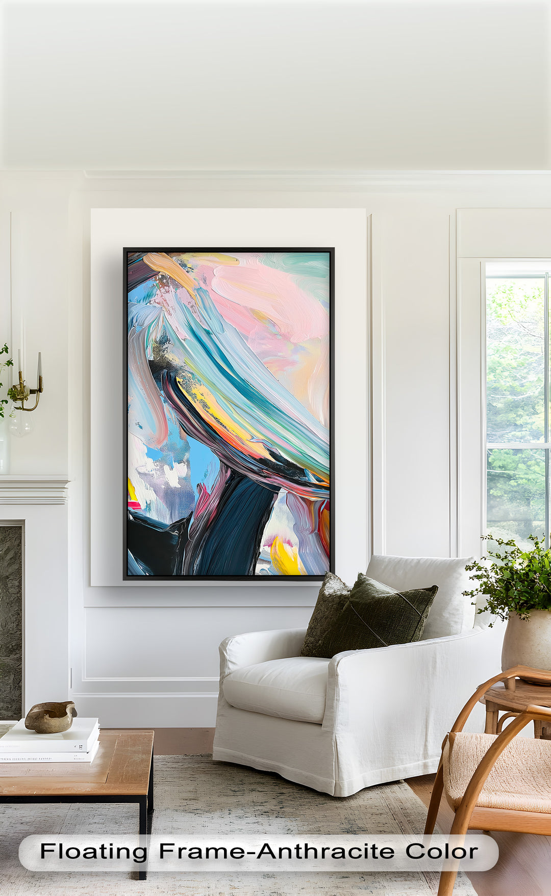 Sky Dancer – Abstraktes Ölgemälde in Pastell und Schwarz