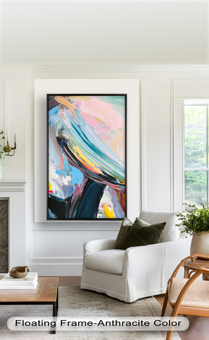 Sky Dancer – Abstraktes Ölgemälde in Pastell und Schwarz