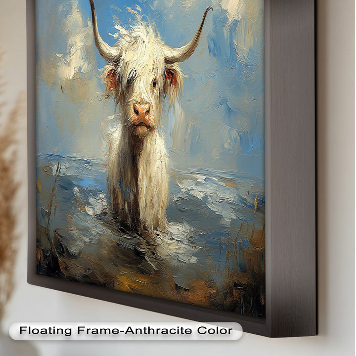 Highland Cow in Coastal Waters – Animal Oil Painting