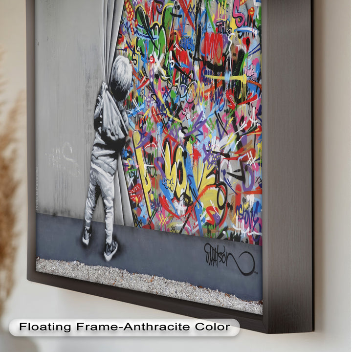 Beyond the Curtain – Banksy-Inspired Graffiti Oil Painting