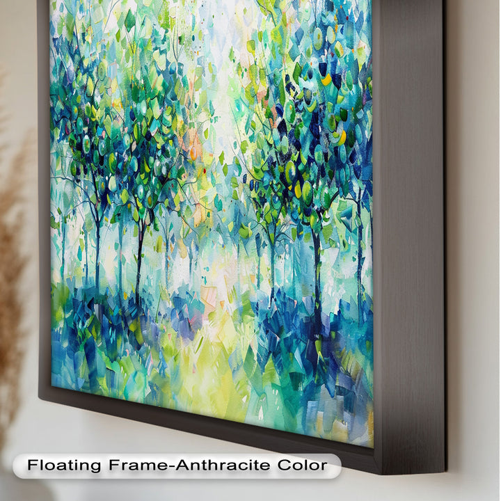 Blue & Green Forest Landscape – Abstract Nature Oil Painting