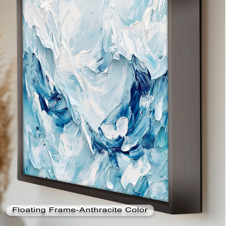 Ocean Ice Texture Art – Abstract Blue & White Oil Painting