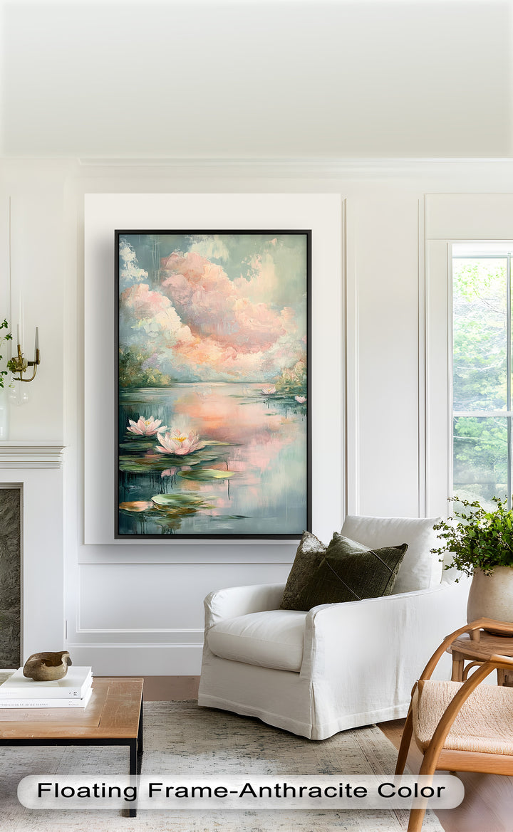 Pastel Water Lilies in Tranquil Lake - Flower Oil Painting