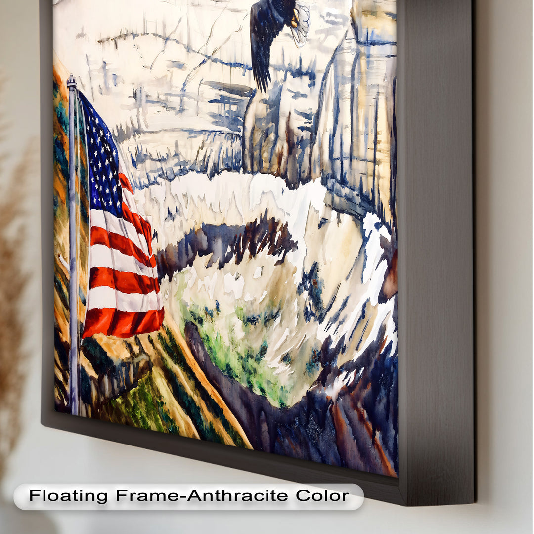 Amerikanische Flagge und Weißkopfseeadler - Patriotisches Ölgemälde