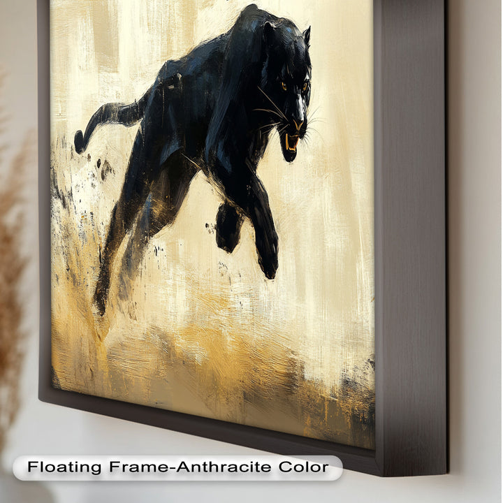 Charging Black Panther in Motion – Animal Oil Painting