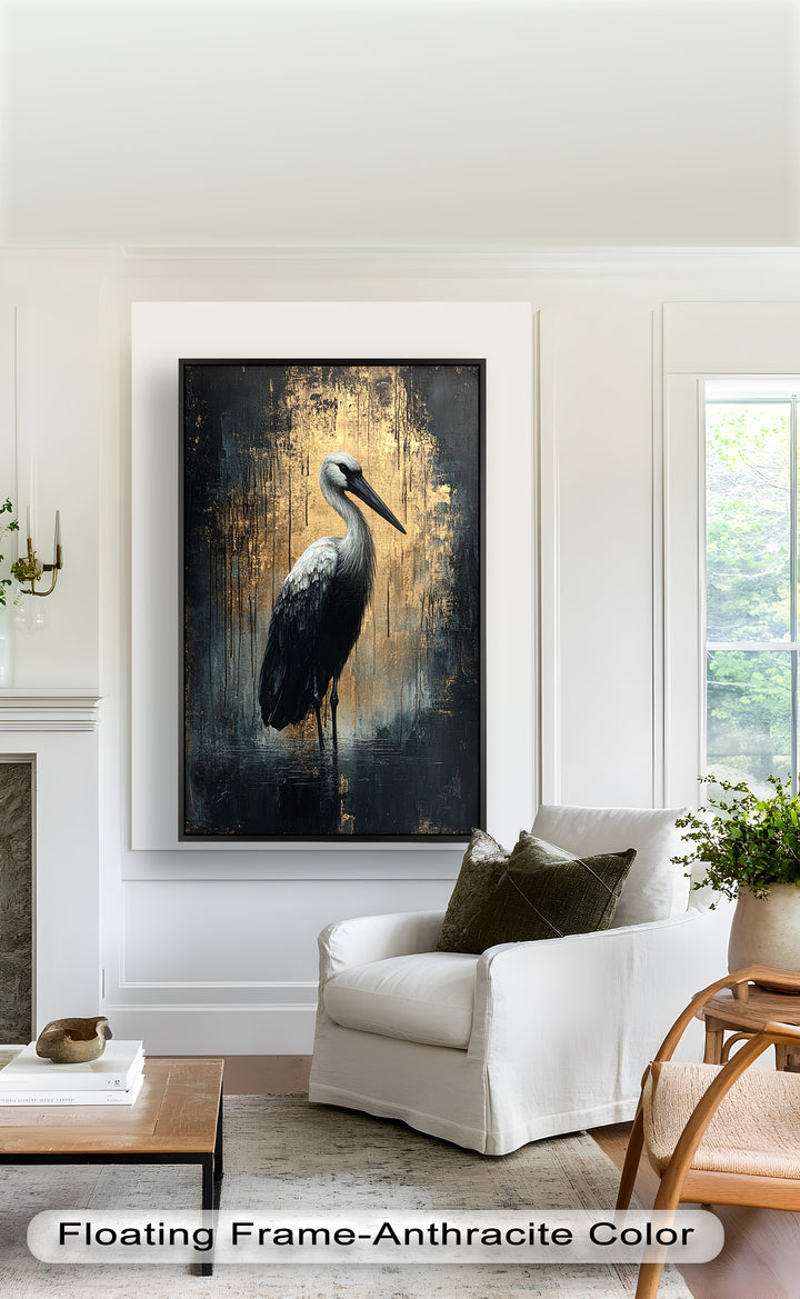 Golden Shadow Heron – Animal Oil Painting