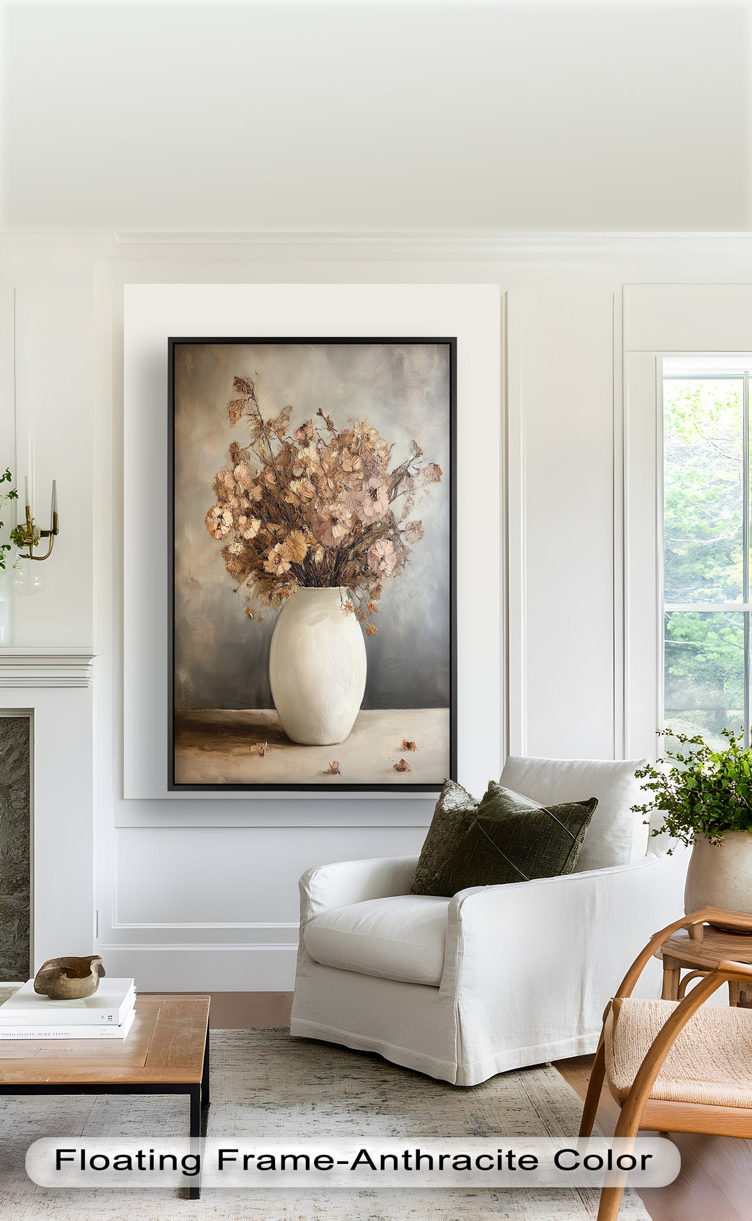 Brown Bouquet in White Vase - Flower Oil Painting