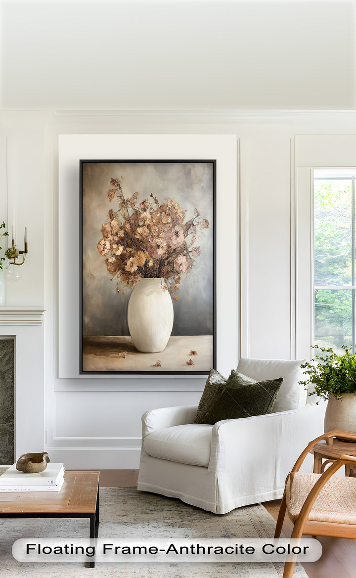 Brown Bouquet in White Vase - Flower Oil Painting