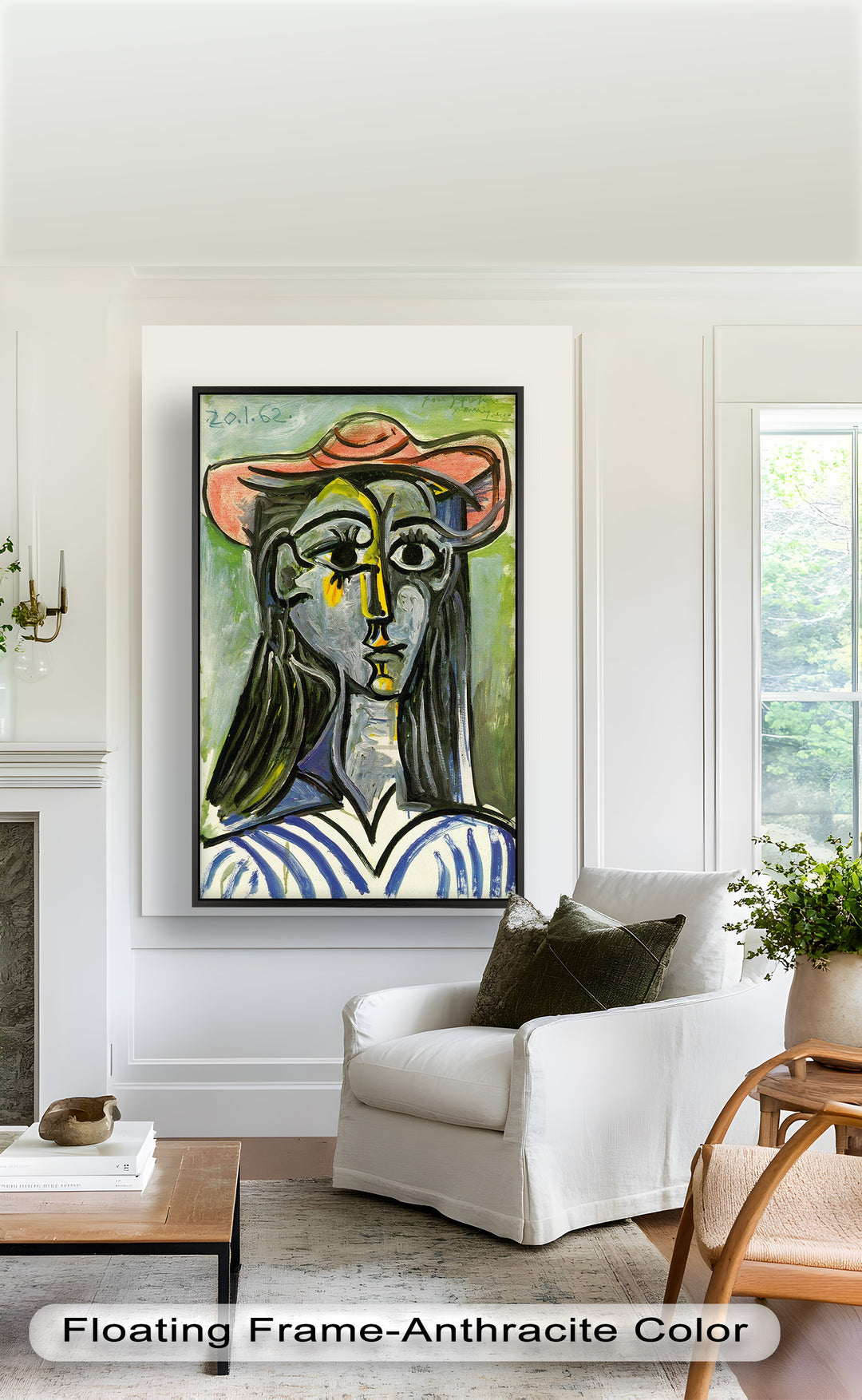 Striped Muse in Pink Hat – Picasso Oil Painting
