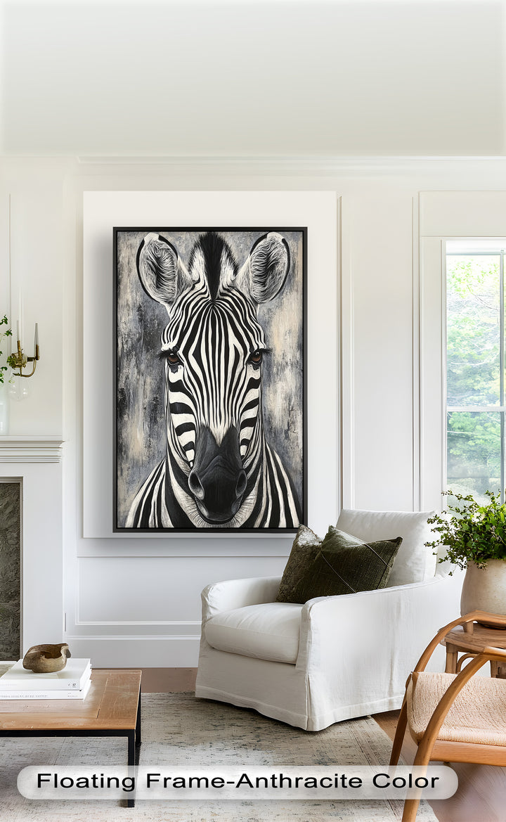 Zebra Portrait – Bold Black and White Animal Oil Painting