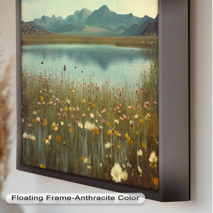 Butterfly Bloom by the Lake – Framed Oil Painting