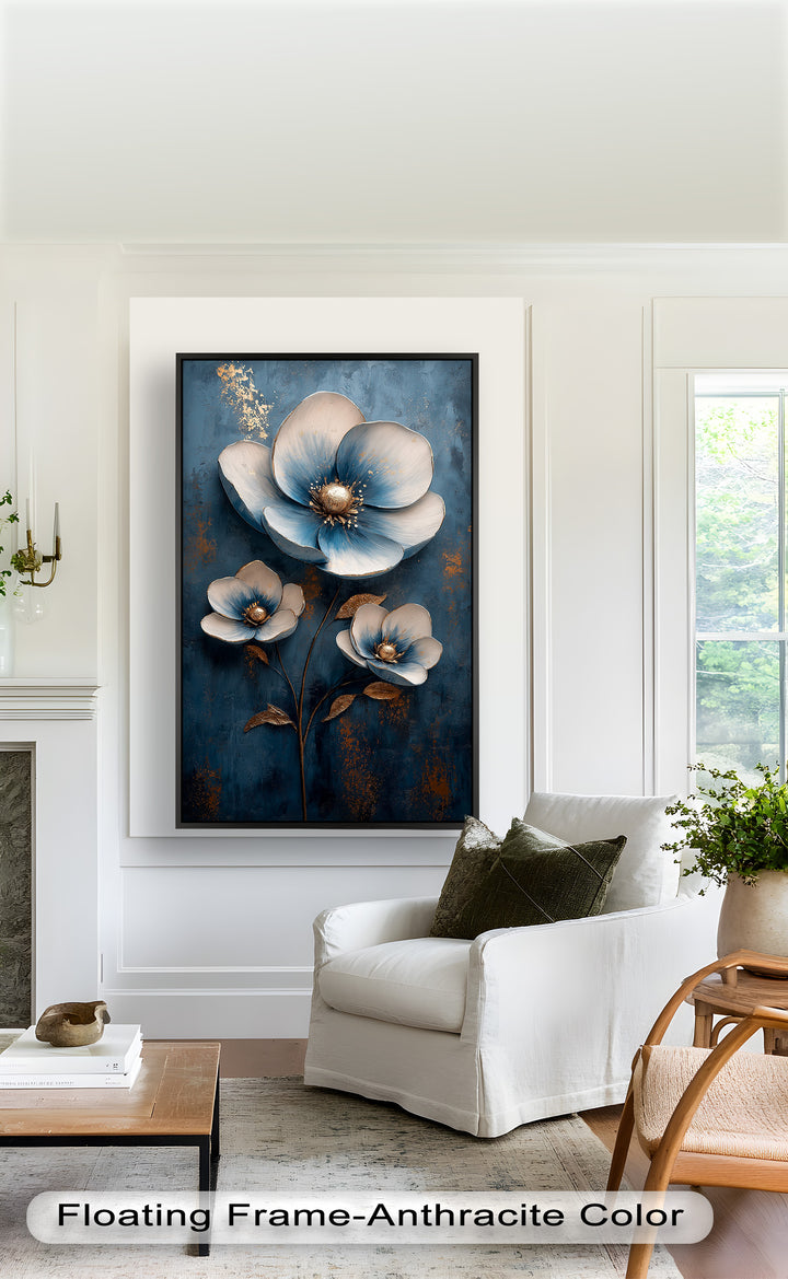 Blue and Gold Flower - Modern Oil Painting