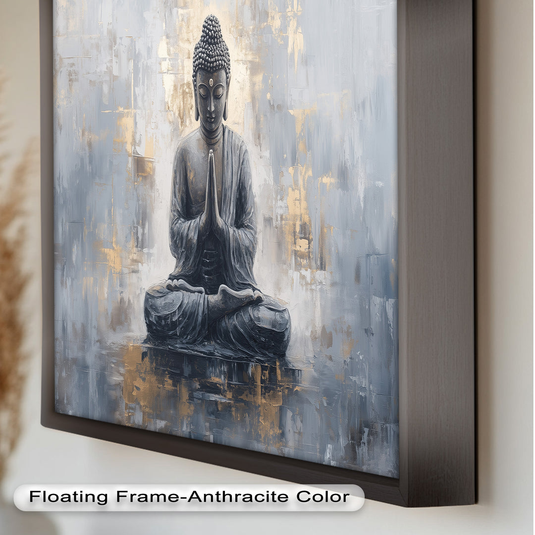 Graue Buddha-Meditationswandkunst – Religiöses Ölgemälde