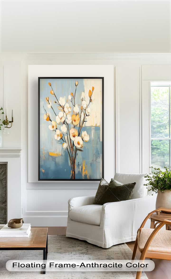Golden Magnolia – White and Amber Blossoms Flower Oil Painting