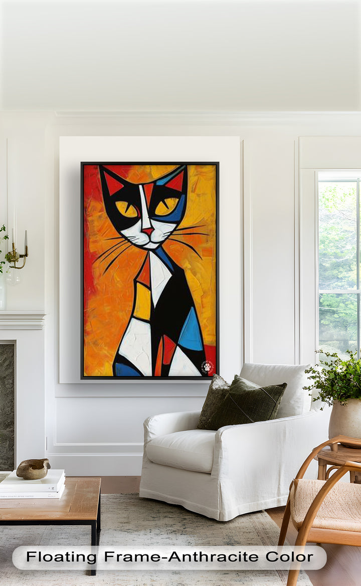 Geometrische Katze in kräftigen Farben – Picasso-Ölgemälde