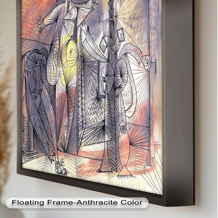 Surreal Abstract Figures in Motion – Cubist Oil Painting