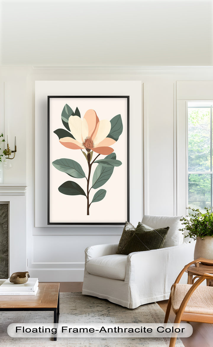 Minimal Magnolia – Elegantes botanisches Ölgemälde