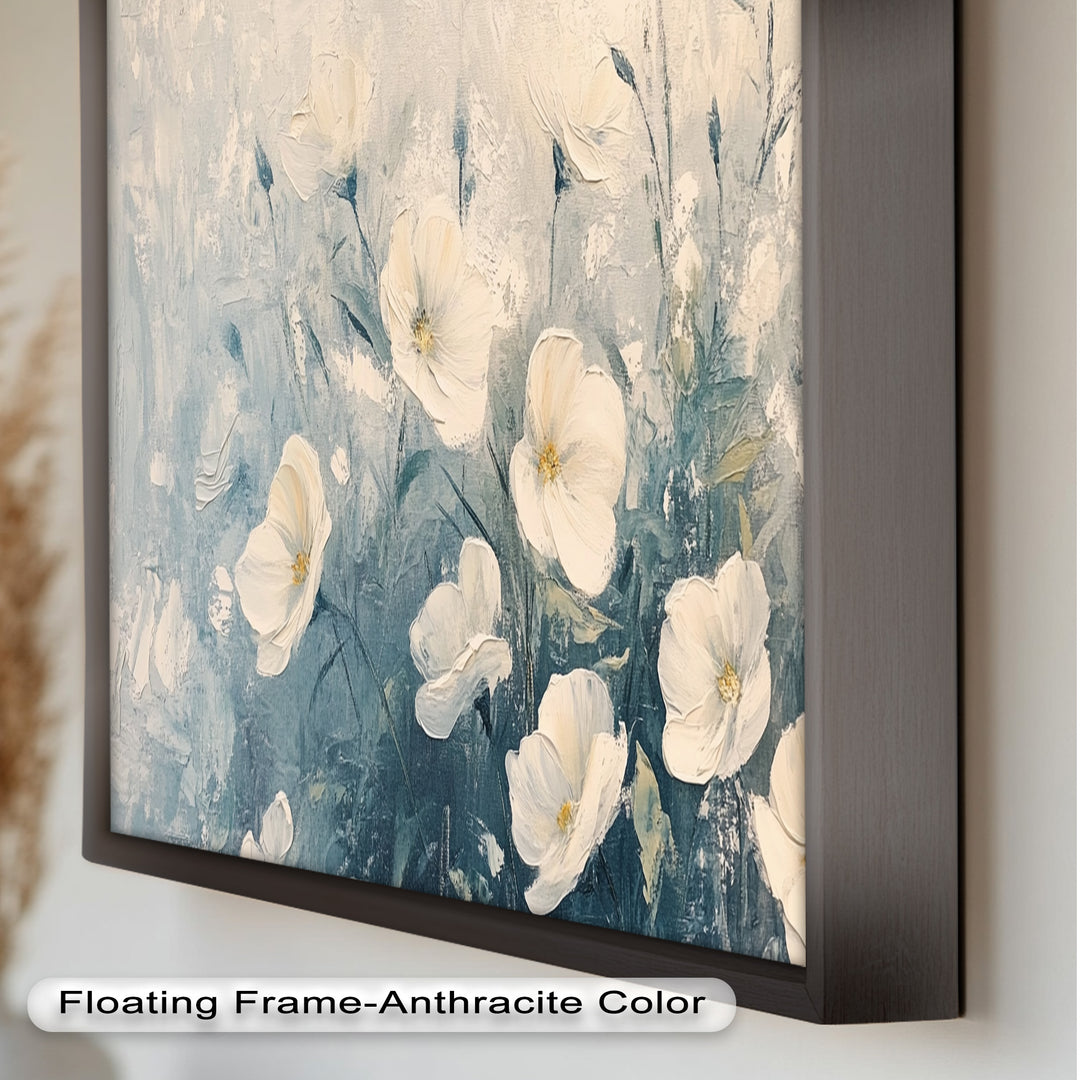 White Wildflower Art – Elegant Floral Oil Painting