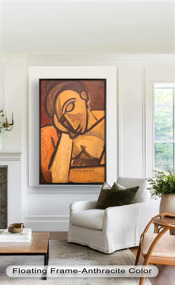 Kontemplative Stille – Erdfarbenes kubistisches Porträt von Picasso