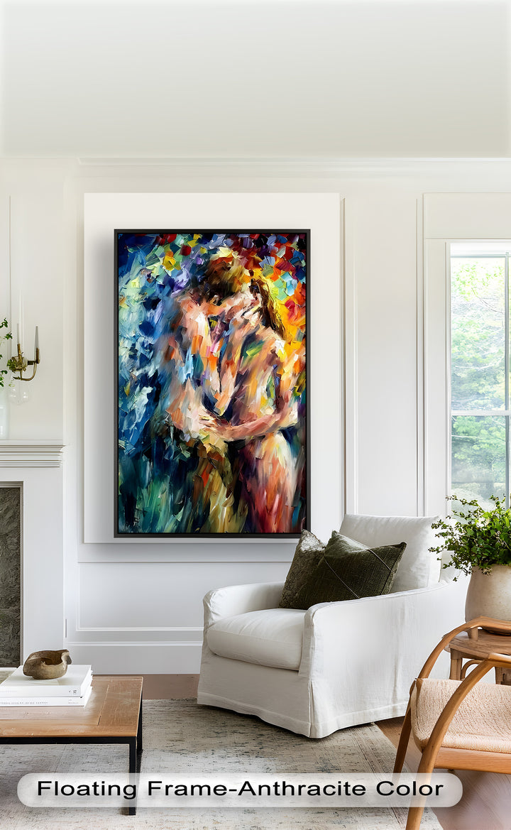 Ethereal Embrace – Abstract Lovers in a Burst of Color Oil Painting