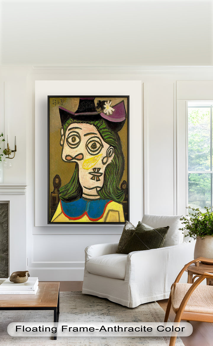 Whimsical Hat – Abstract Female Portrait with Flower Detail Picasso Oil Painting