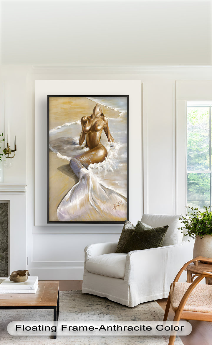 Golden Tide – Sensual Mermaid Oil Painting
