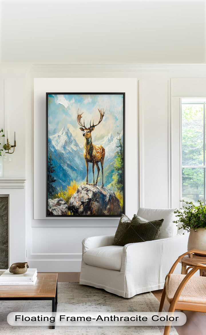 Stag in Mountain Landscape - Animal Oil Painting