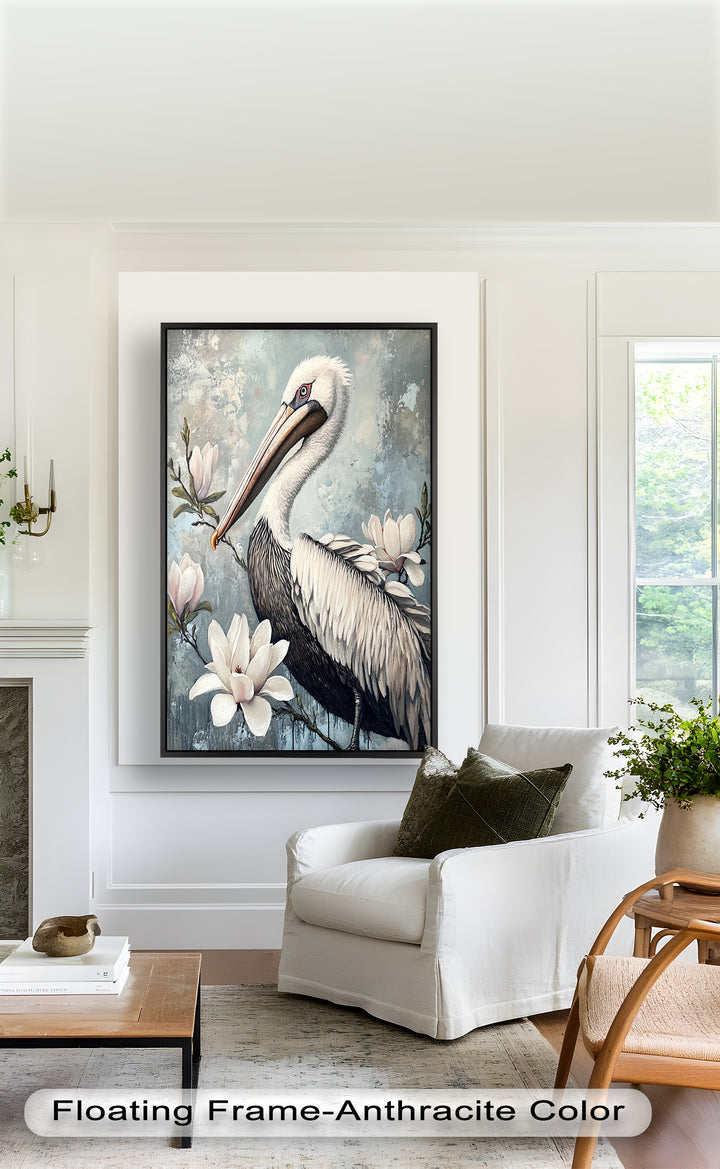 White Pelican Among Magnolia Blossoms - Animal Oil Painting